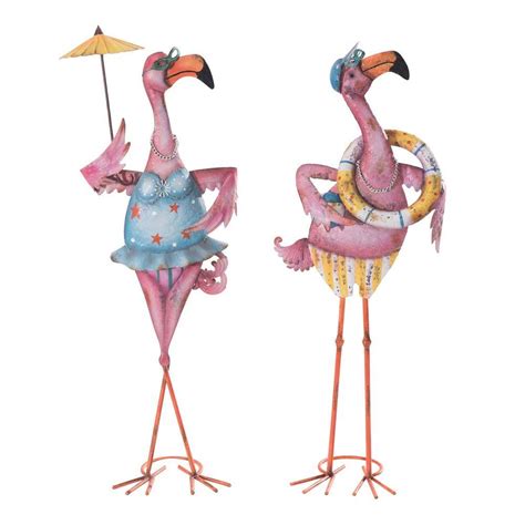Pink flamingos plastic yard garden lawn art ornaments decoration stakes home decorations. Sunjoy Eccentric Pink Flamingo Couple Garden Statue ...