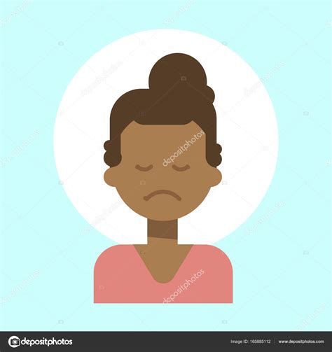 African American Female Sad Emotion Profile Icon Woman Cartoon