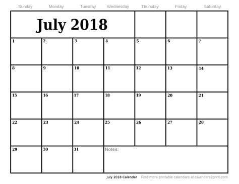 July 2018 Printable Calendar