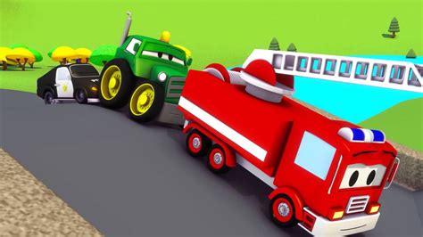 Viel freiraum für gestaltungsmöglichkeiten wurde gelassen. Streifenwagen Feuerwehrauto und Polizeiauto und Traktor in ...