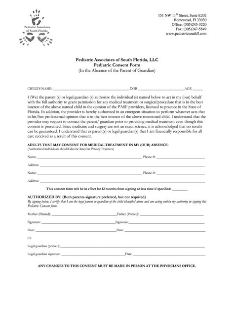 Fillable Online Pediatric Associates Of South Florida Llc Pediatric Consent Form Fax Email