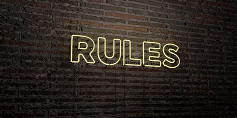 Rules Realistic Neon Sign On Brick Wall Background 3d Rendered Royalty Free Stock Image Stock