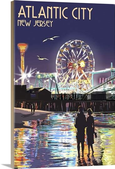 This is a brand new single sided reproduction print of a atlantic city. Atlantic City, New Jersey - Steel Pier at Night: Retro ...