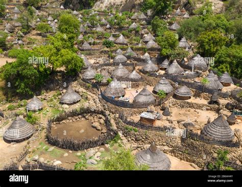 Aerial View Of A Traditional Lotuko Tribe Village In The Mountain