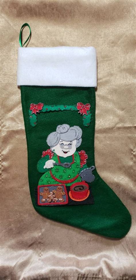 Traditional Handmade Christmas Stocking Mrs Claus Baking Cookies Etsy