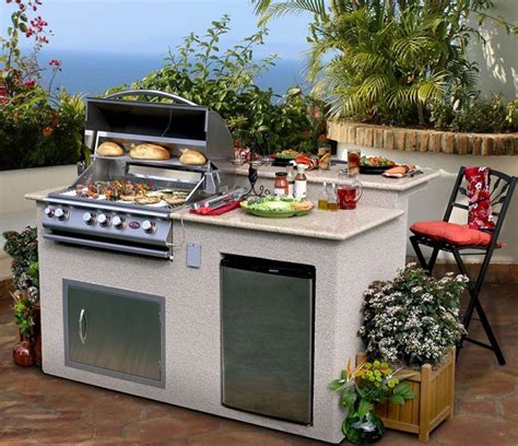 Outdoor Kitchen 4 Burner Barbecue Grill Island With Refrigerator