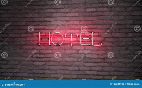 Hotel Neon Signage On Brick Wall 3d Render Stock Illustration Illustration Of Graphics Night