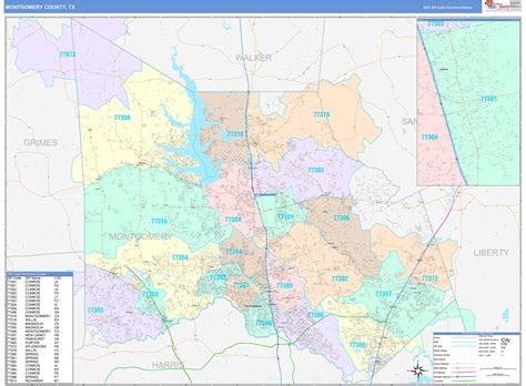 Montgomery County Tx Wall Map Color Cast Style By Marketmaps