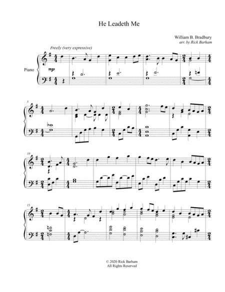 He Leadeth Me Sheet Music William B Bradbury Piano Solo