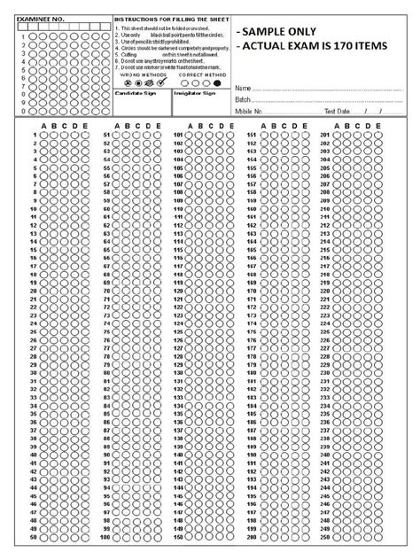 Sample Answer Sheet For Cs Exam
