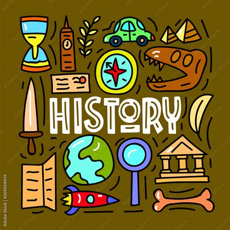 History Subject Conceptlettering Card Vector Illustration Stock