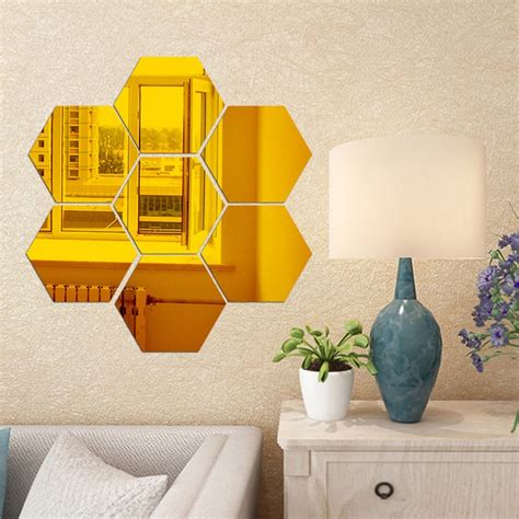 12pieces Hexagon Acrylic Mirror Wall Stickers Diy Art Home Decor Wall