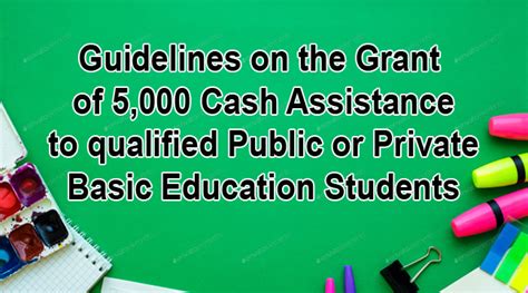 Guidelines On The Grant Of 5000 Cash Assistance To Qualified Public Or