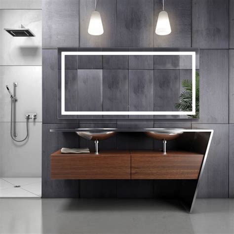 Rana double sink modern contemporary bathroom vanity furniture cabinet. LED Bathroom Mirror // Defogger + Dimmer // Horizontal (60 ...