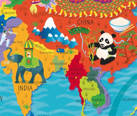 Childrens Picture Asia Map Large Cosmographics Ltd