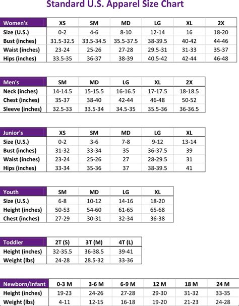 Buy Standard Us Clothing Size Chart In Stock