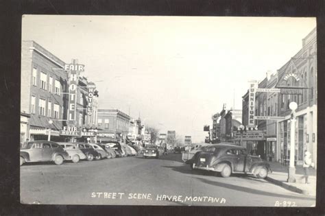 Rppc Havre Montana Downtown Street Scene Old Cars Stores Real Photo