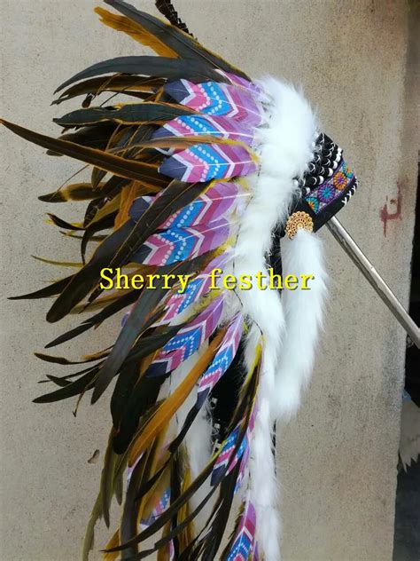 28inch Indian Feather Headdress American Costume Chief Indian War Bonnet Halloween Feather Hat