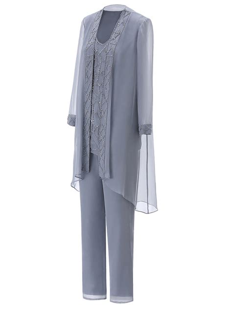 Long Sleeves Chiffon Mother Of The Bride Dress Pant Suits Cicinia