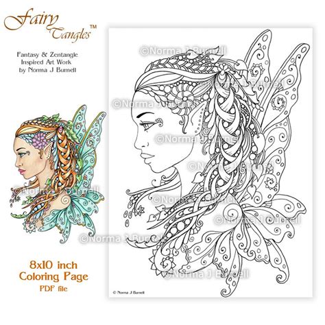 Fairy Tangles Printable Coloring Pages Norma J Burnell Etsy Uk