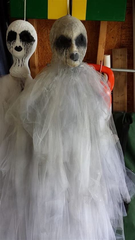 Easy Diy Ghost Using A Styro Foam Head A Wire Hanger And Tulle