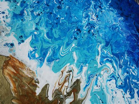 Seashore Fluid Painting Blue Ocean Abstract Set Of 3 Round Paintings
