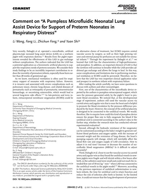 Pdf Comment On “a Pumpless Microfluidic Neonatal Lung Assist Device