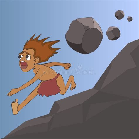 Man Escaping From Boulder Rolling Down A Hill Stock Vector