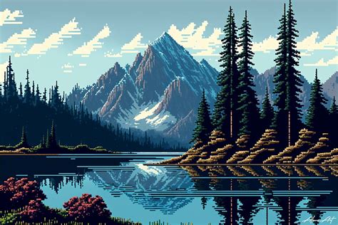 Mountain Lake Landscape Pixel Art Graphic By Alone Art Creative Fabrica