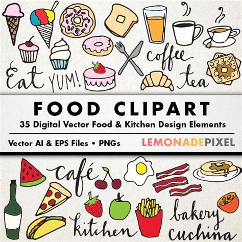 Food Clip Art Hand Drawn Clip Art Food Collage Sheet Desserts