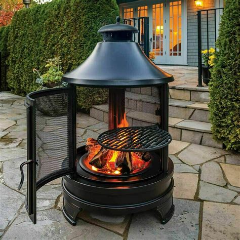 Rustic Outdoor Fireplace Chiminea With Cooking Grill