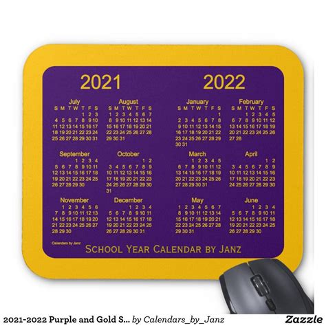 2021 2022 Purple And Gold School Calendar By Janz Mouse Pad School 2017