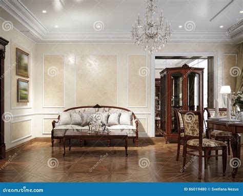 Luxury Living Room Interior Design In Classic Style Stock Photo Image
