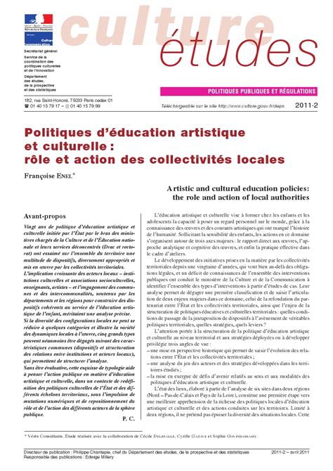 Politiques Déducation Artistique Et Culturelle Rôle Et Action Des