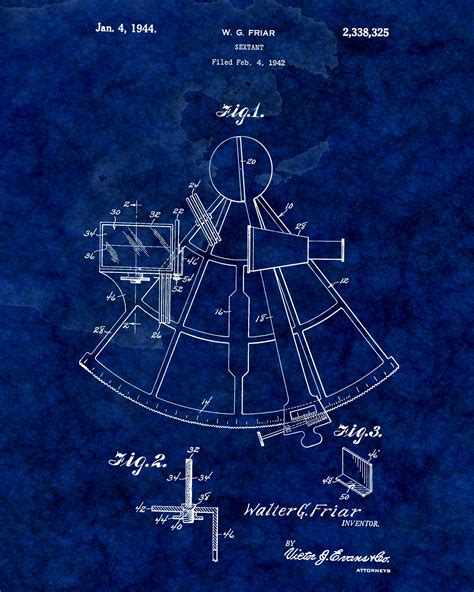 sextant patent poster print nautical decor wall art etsy