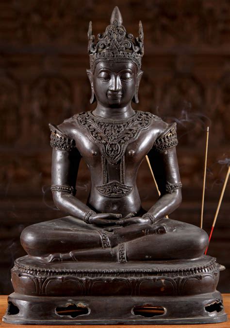 Thai Brass Meditating Royal Buddha Statue Seated In Ardhapadmasana Or