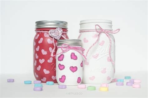 Diy Heart Stamped Mason Jars For Valentines Day Decor Or Ts