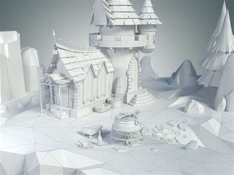 Low Poly Stylized Castle Environment On Behance Low Poly Art Low