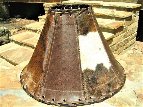 Tri Color Cowhide And Leather Lamp Shades Brown Leather Cowhide