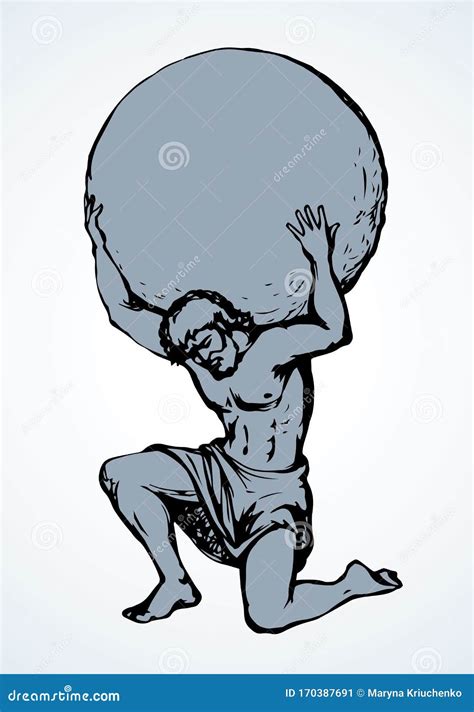 Atlas Keeps The Earth On Their Shoulders Vector Drawing Silhouette