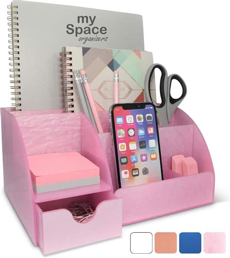 Pink Desk Organizer Office Acrylic With Drawer 9