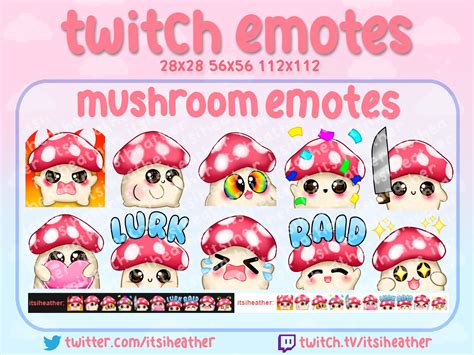 Cute Mushroom Emotes 10 Pack Twitch Youtube Discord Etsy Uk