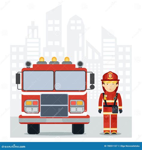Fireman Fire Track On City Stock Vector Illustration Of Service 78051137