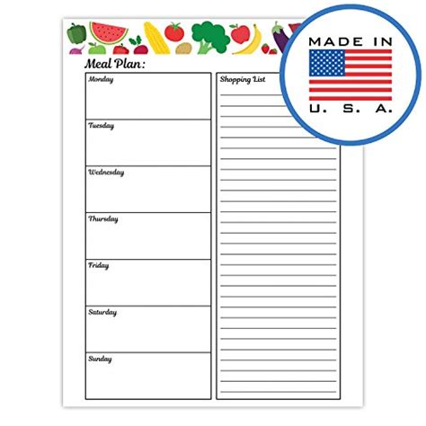 Buy Done Meal Planning Pad Fruit Vegetable Made In The Usa