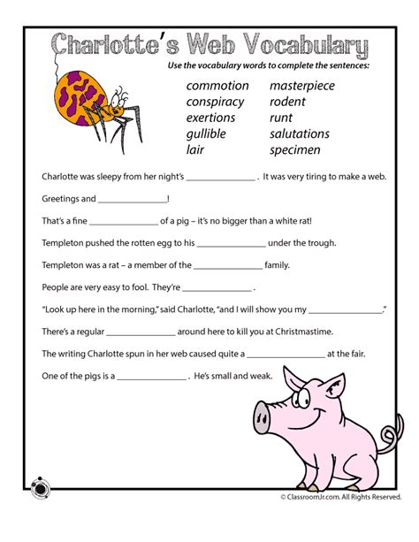 See more ideas about charlottes web activities, charlottes web, web activity. Vocabulary Sentences Worksheet for Charlotte's Web - Woo ...
