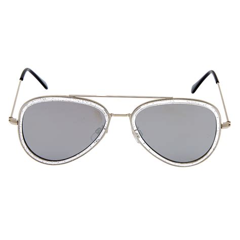 Metallic Frame Aviator Sunglasses Silver Claires Us