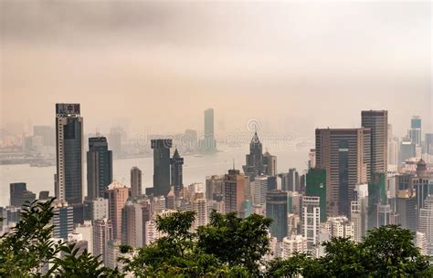 Highrise Buildings In The Fog On Hong Kong Island And Beyond China