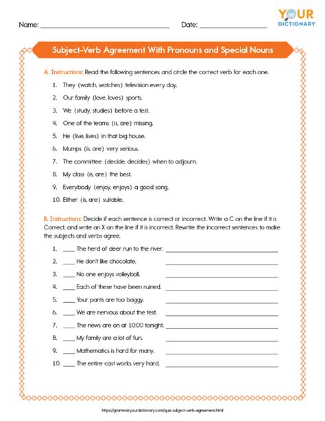 Subject Verb Agreement Worksheets With Answers Pdf Printable Worksheets