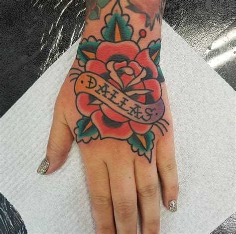 47 rose hand tattoos for women. Traditional Rose hand tattoo done by Fabian Bidart # ...