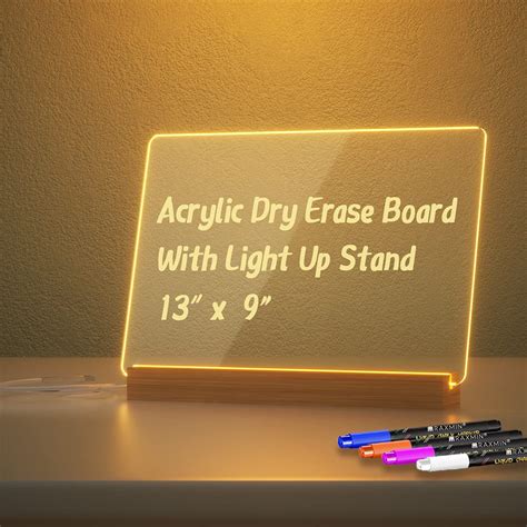 Acrylic Dry Erase Board With Light Up Stand For Desk 13 X 9 Inch Clear